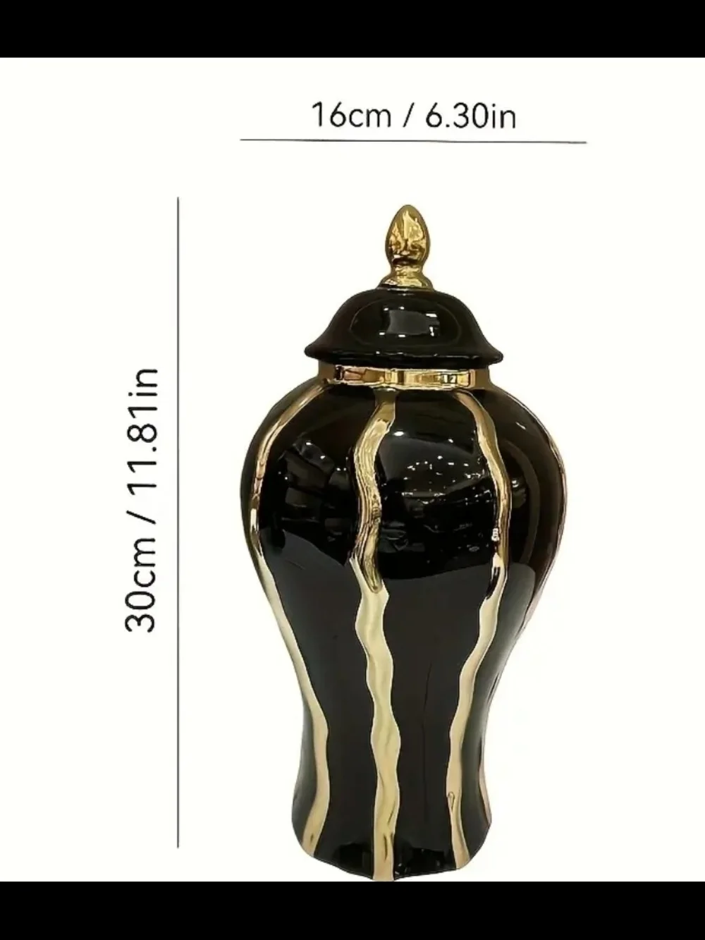 Black and Gold Decorative Ginger Jar - Elegant Home Accent